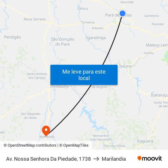 Av. Nossa Senhora Da Piedade, 1738 to Marilandia map