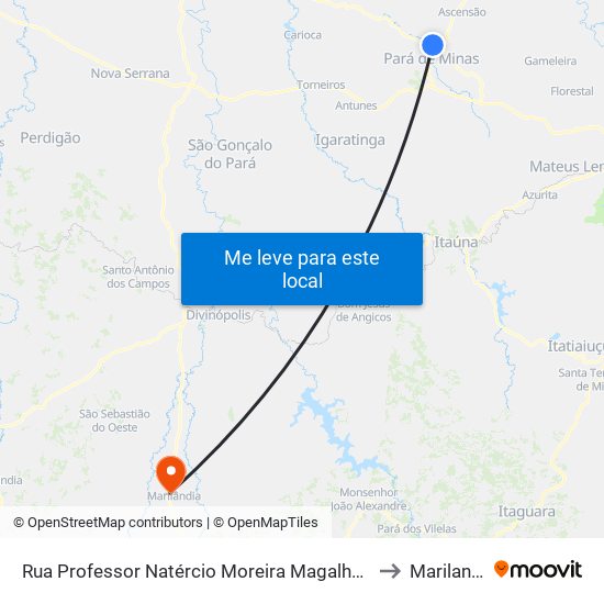 Rua Professor Natércio Moreira Magalhaes, 129 to Marilandia map