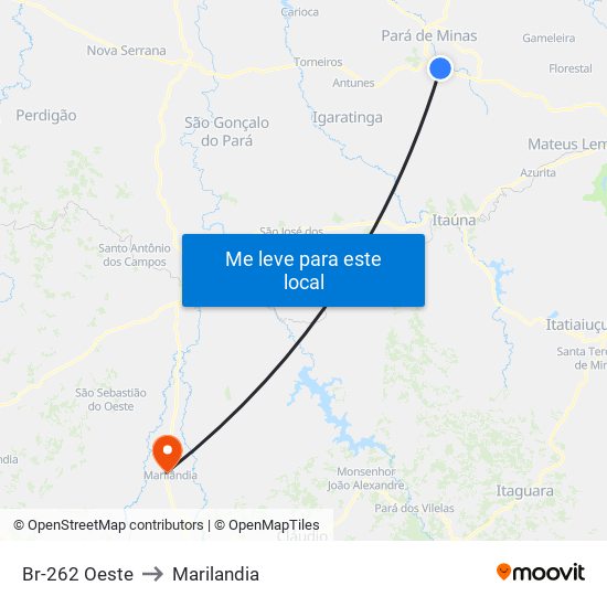 Br-262 Oeste to Marilandia map