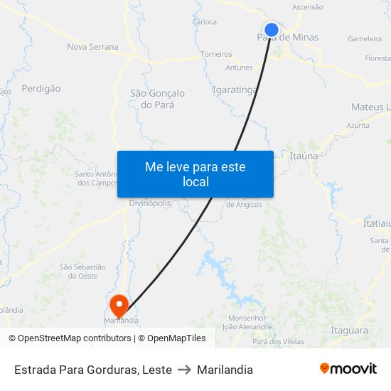 Estrada Para Gorduras, Leste to Marilandia map