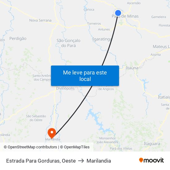 Estrada Para Gorduras, Oeste to Marilandia map