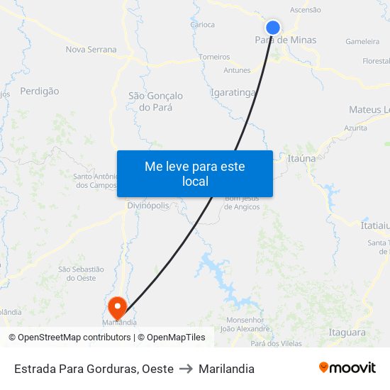 Estrada Para Gorduras, Oeste to Marilandia map