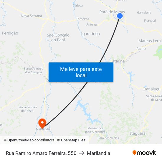 Rua Ramiro Amaro Ferreira, 550 to Marilandia map