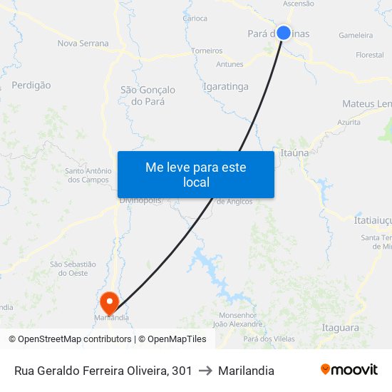 Rua Geraldo Ferreira Oliveira, 301 to Marilandia map