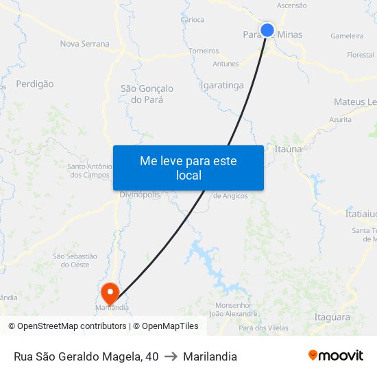 Rua São Geraldo Magela, 40 to Marilandia map