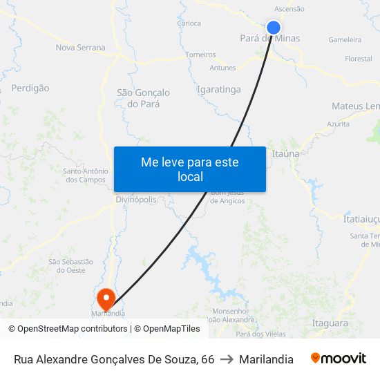 Rua Alexandre Gonçalves De Souza, 66 to Marilandia map