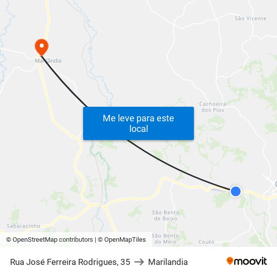 Rua José Ferreira Rodrigues, 35 to Marilandia map
