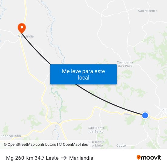 Mg-260 Km 34,7 Leste to Marilandia map