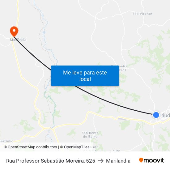 Rua Professor Sebastião Moreira, 525 to Marilandia map