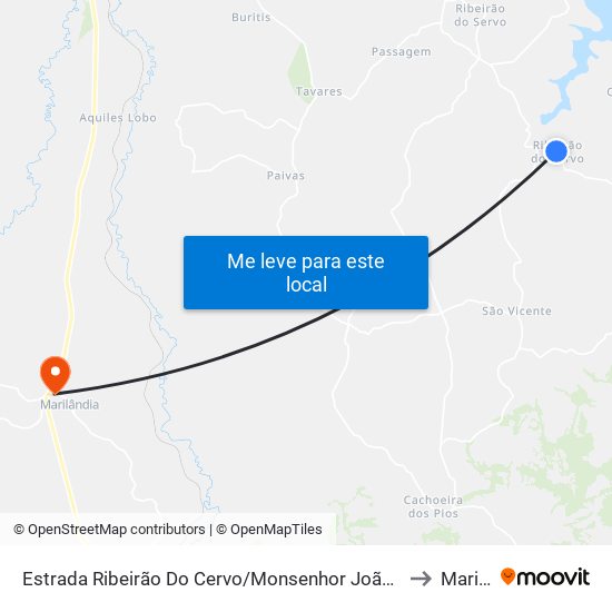 Estrada Ribeirão Do Cervo/Monsenhor João Alexandre, Sul | Ribeirão Do Cervo to Marilandia map