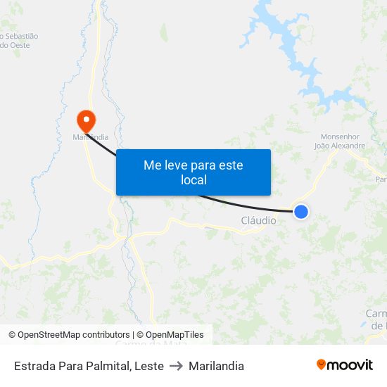 Estrada Para Palmital, Leste to Marilandia map