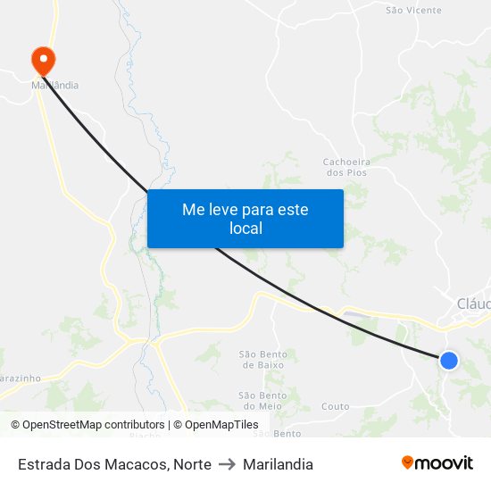 Estrada Dos Macacos, Norte to Marilandia map