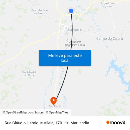 Rua Cláudio Henrique Vilela, 170 to Marilandia map