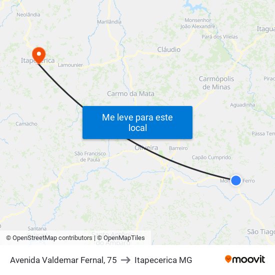 Avenida Valdemar Fernal, 75 to Itapecerica MG map