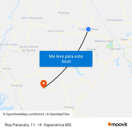 Rua Paracatu, 11 to Itapecerica MG map