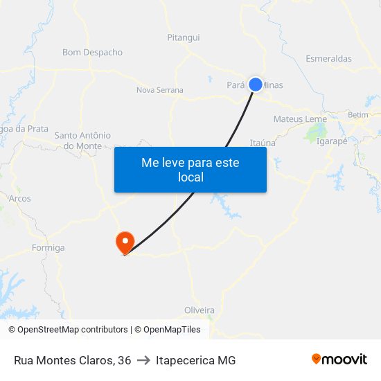 Rua Montes Claros, 36 to Itapecerica MG map