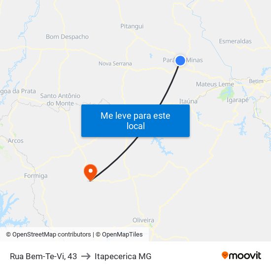 Rua Bem-Te-Vi, 43 to Itapecerica MG map