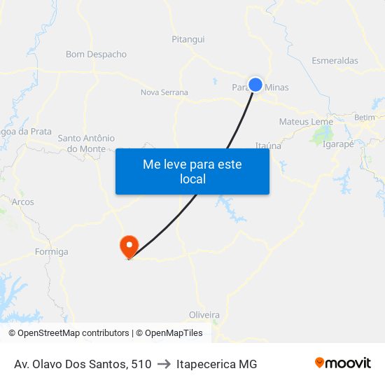 Av. Olavo Dos Santos, 510 to Itapecerica MG map
