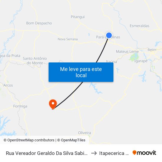 Rua Vereador Geraldo Da Silva Sabino, 41 to Itapecerica MG map