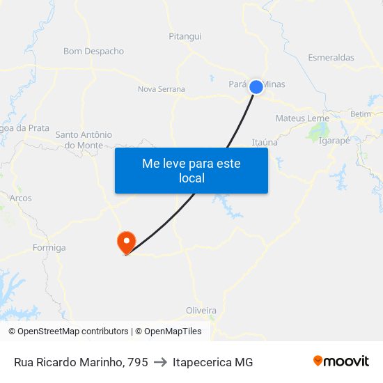 Rua Ricardo Marinho, 795 to Itapecerica MG map
