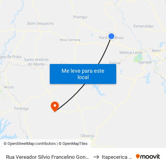 Rua Vereador Sílvio Francelino Gonçalves to Itapecerica MG map