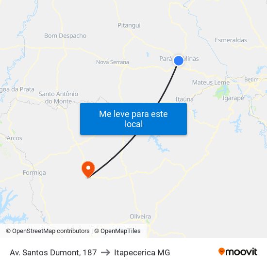 Av. Santos Dumont, 187 to Itapecerica MG map