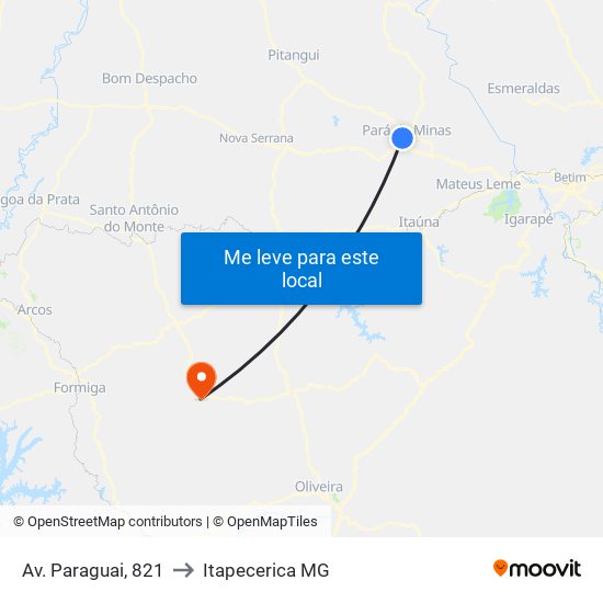 Av. Paraguai, 821 to Itapecerica MG map
