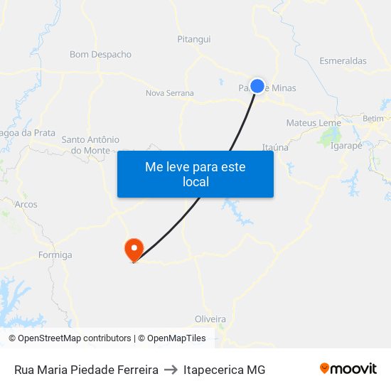 Rua Maria Piedade Ferreira to Itapecerica MG map