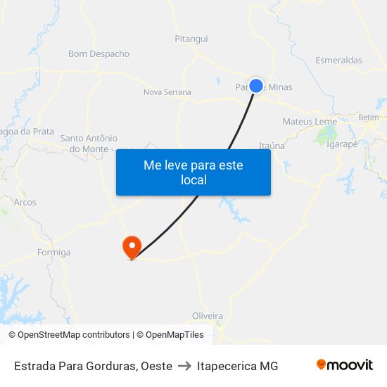 Estrada Para Gorduras, Oeste to Itapecerica MG map