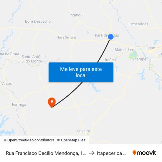 Rua Francisco Cecílio Mendonça, 111 to Itapecerica MG map