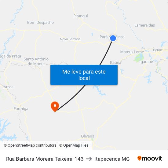 Rua Barbara Moreira Teixeira, 143 to Itapecerica MG map
