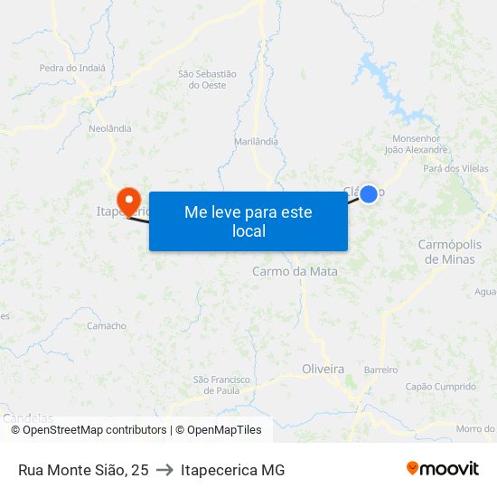 Rua Monte Sião, 25 to Itapecerica MG map