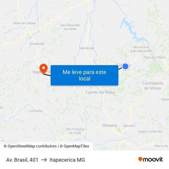 Av. Brasil, 401 to Itapecerica MG map