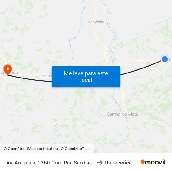 Av. Araguaia, 1360 Com Rua São Geraldo to Itapecerica MG map