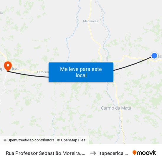 Rua Professor Sebastião Moreira, 1083 to Itapecerica MG map