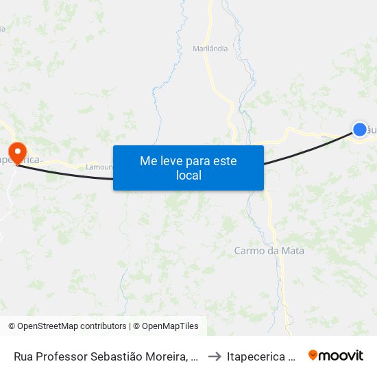 Rua Professor Sebastião Moreira, 923 to Itapecerica MG map