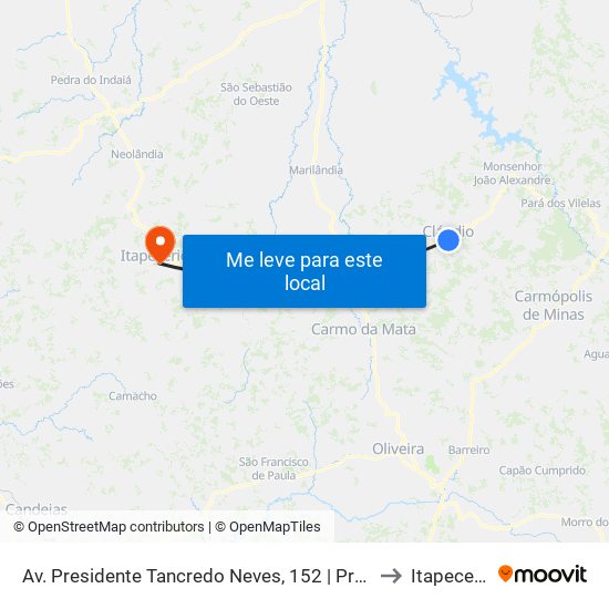 Av. Presidente Tancredo Neves, 152 | Prefeitura Municipal De Cláudio to Itapecerica MG map