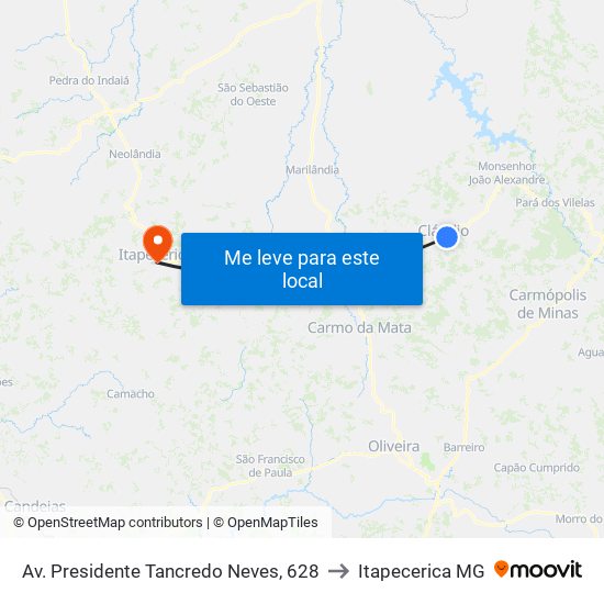 Av. Presidente Tancredo Neves, 628 to Itapecerica MG map