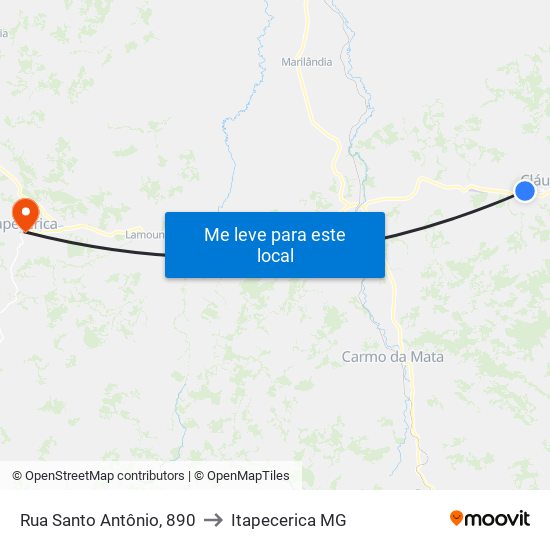 Rua Santo Antônio, 890 to Itapecerica MG map