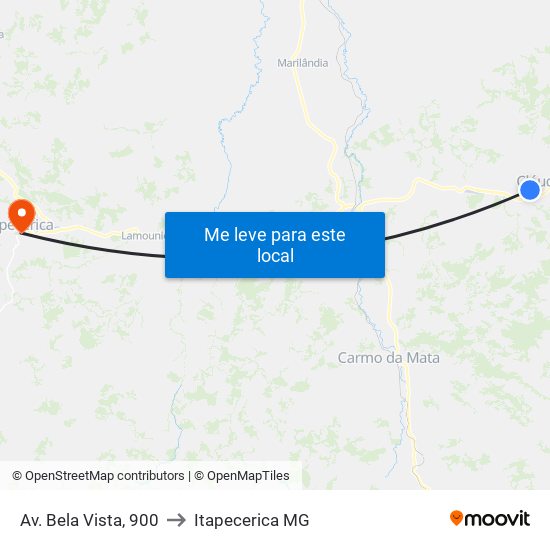 Av. Bela Vista, 900 to Itapecerica MG map