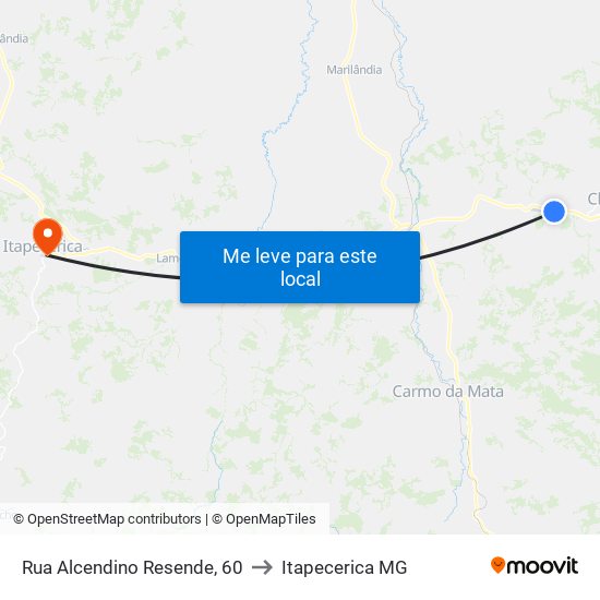 Rua Alcendino Resende, 60 to Itapecerica MG map