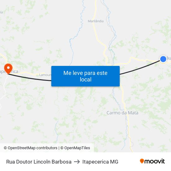 Rua Doutor Lincoln Barbosa to Itapecerica MG map