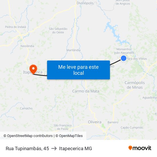 Rua Tupinambás, 45 to Itapecerica MG map