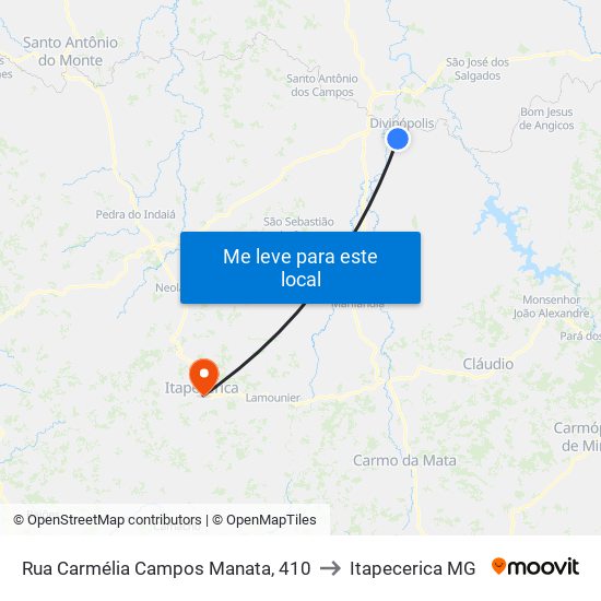 Rua Carmélia Campos Manata, 410 to Itapecerica MG map
