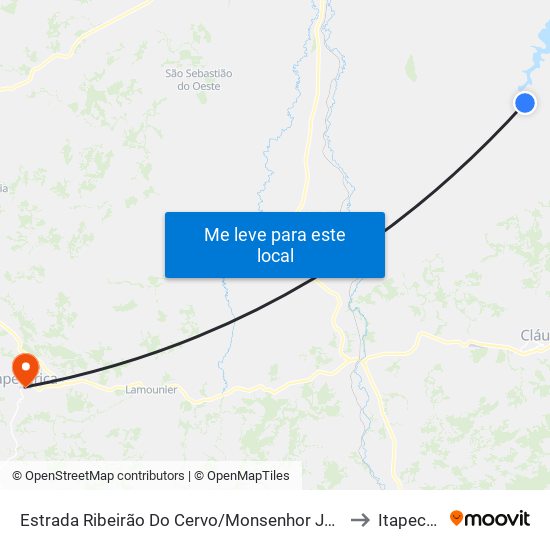 Estrada Ribeirão Do Cervo/Monsenhor João Alexandre, Sul | Ribeirão Do Cervo to Itapecerica MG map