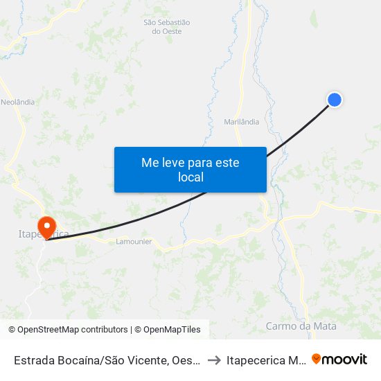 Estrada Bocaína/São Vicente, Oeste to Itapecerica MG map