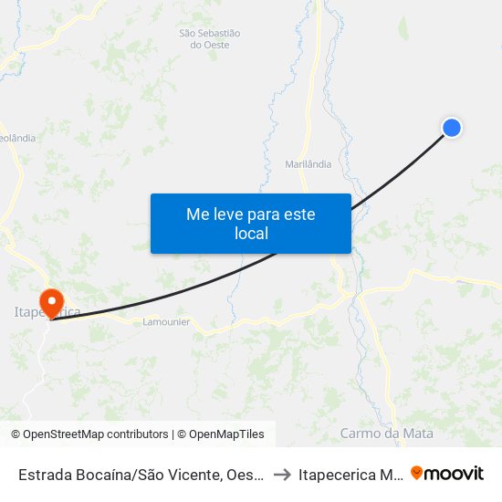 Estrada Bocaína/São Vicente, Oeste to Itapecerica MG map