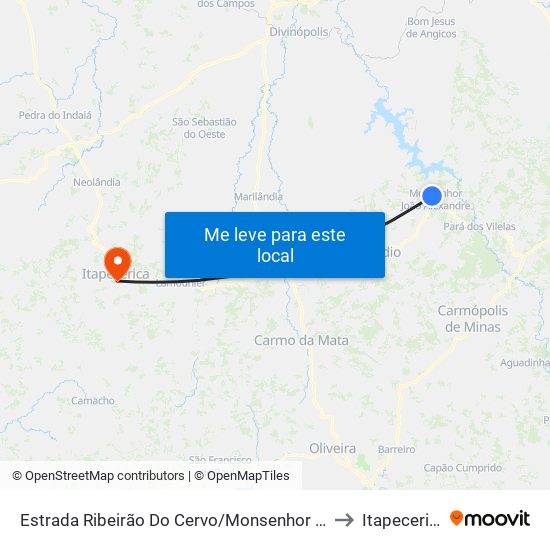Estrada Ribeirão Do Cervo/Monsenhor João Alexandre, Sul to Itapecerica MG map