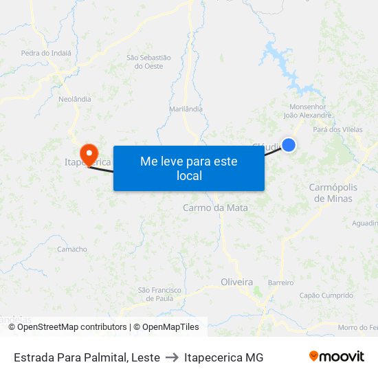 Estrada Para Palmital, Leste to Itapecerica MG map