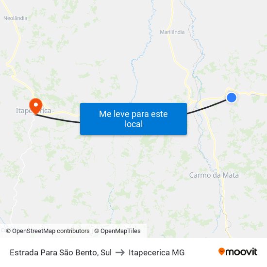 Estrada Para São Bento, Sul to Itapecerica MG map